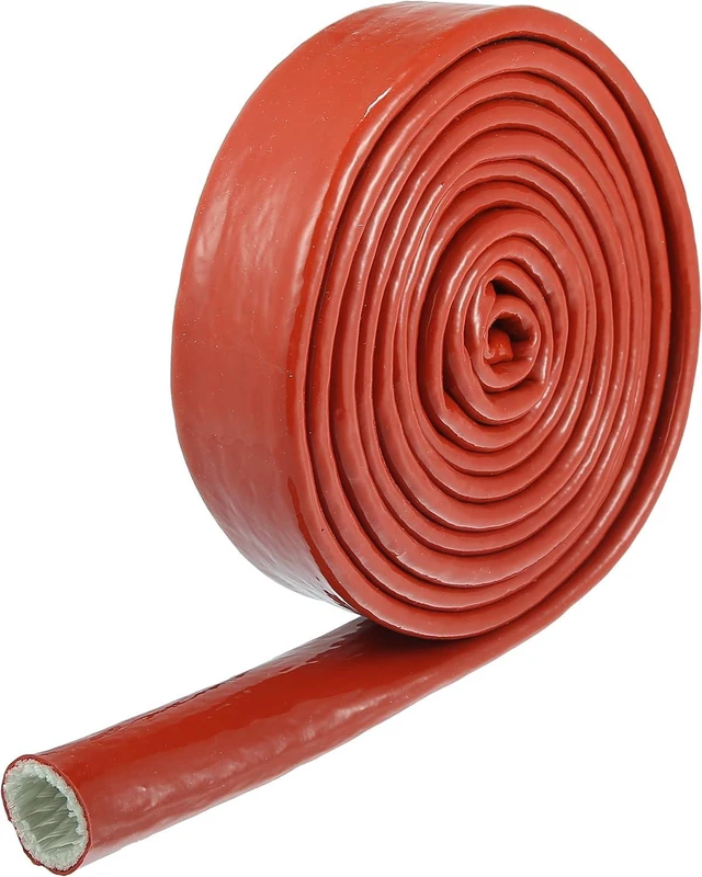 Main image of A ABSOPRO 3/4" ID 10FT Heat Shielded Fire Sleeve Tape for Automotive Hose Lines Wires Electrical Wiring Silicone Fiberglass Red