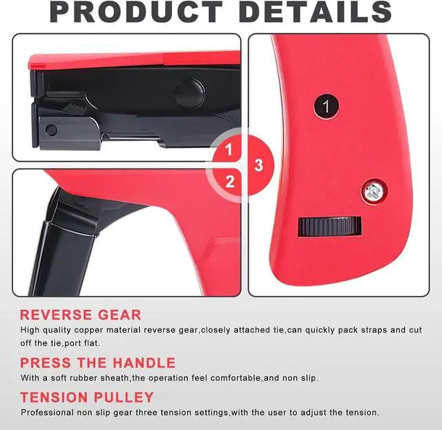 Alt view image 2 of 7 - Yangoutool Ergonomic Cable Tie Gun: Hand-Operated Zip Tie Tool with 1-3 Adjustable Tension Settings, Efficient Fastening and Cutting