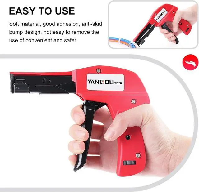 Alt view image 4 of 7 - Yangoutool Ergonomic Cable Tie Gun: Hand-Operated Zip Tie Tool with 1-3 Adjustable Tension Settings, Efficient Fastening and Cutting