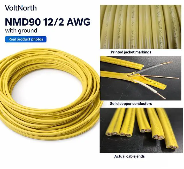 Alt view image 2 of 6 - NMD90 12/2 AWG Electrical Cable with Ground, 300 V, Yellow, 50 ft (15.24 m)