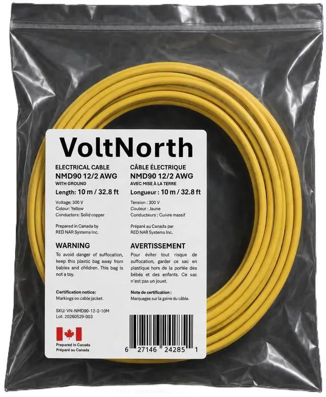 Alt view image 3 of 6 - NMD90 12/2 AWG Electrical Cable with Ground, 300 V, Yellow, 50 ft (15.24 m)