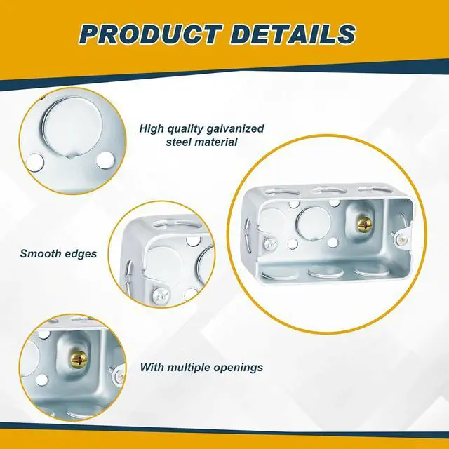 Alt view image 3 of 6 - Copkim 8 Pcs 4 x 2 Inch Metal Electrical Box 1-7/8" Deep 13 Cu. in. Capacity Square Electrical Junction Box Galvanized Steel Metal Drawn Construction, Silver