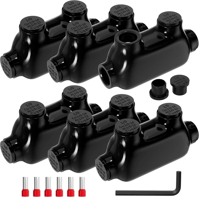 Main image of Joinfworld 2 Port Inline Splice Connector 1/0-14 AWG Aluminum to Copper Wire Connectors Insulated Wire Connectors Wire Cable Connectors with Slotted Allen Hex - 6 Pack