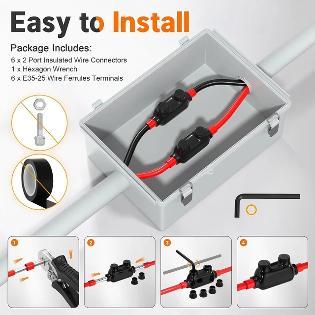 Alt view image 5 of 6 - Joinfworld 2 Port Inline Splice Connector 1/0-14 AWG Aluminum to Copper Wire Connectors Insulated Wire Connectors Wire Cable Connectors with Slotted Allen Hex - 6 Pack