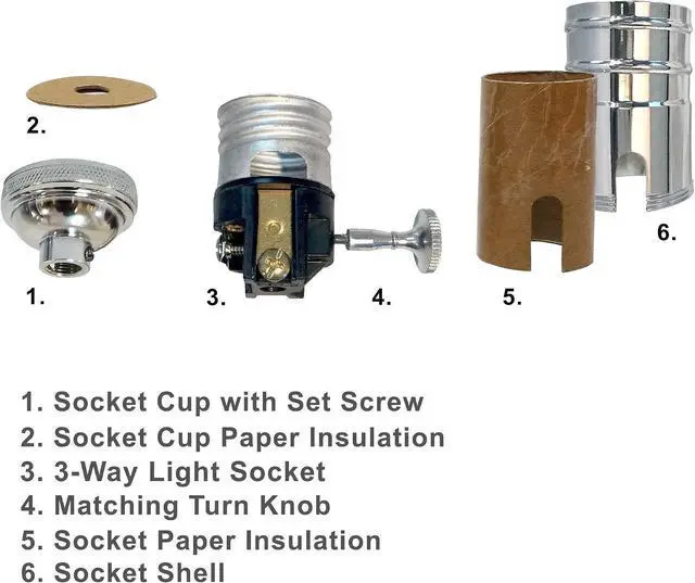 Alt view image 6 of 7 - Royal Designs, Inc. Full Range 3 Way Vintage Turn Knob Lamp Socket (Polished Nickel, A. Set of 2)