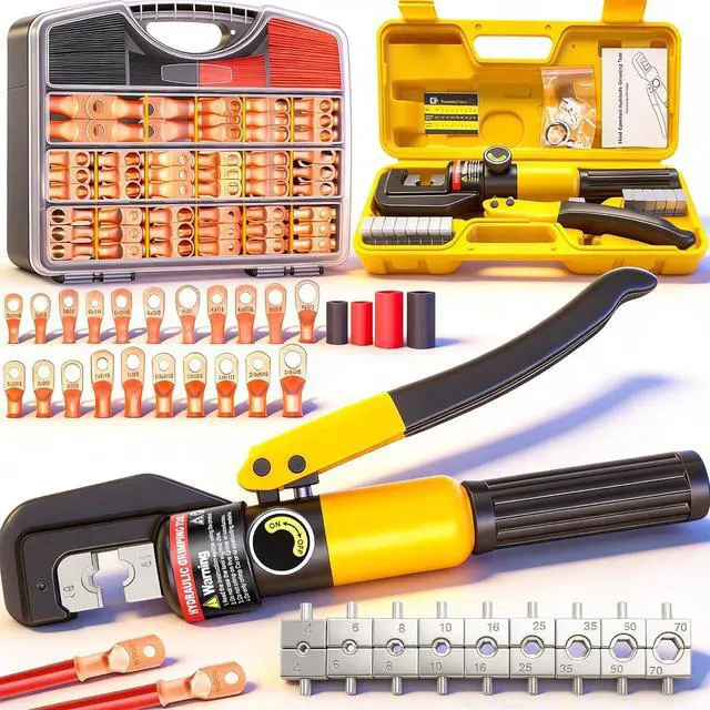 Main image of Twidec/230PCS Battery Cable Ends Kit AWG 8 6 4 2 1 1/0 2/0 Heavy Duty Copper Lugs Cable Wire Lugs,Copper Ring Terminals Connectors with Heat Shrink Tube and Hydraulic Crimping Tool 10 Tons with 9 Die