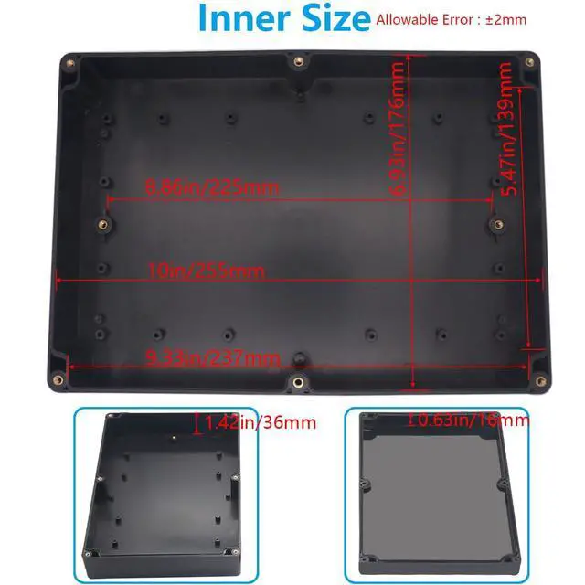Alt view image 5 of 7 - Project Box ABS Black Electrical Boxes IP67 Outdoor Waterproof box Electronic Junction Box Power Enclosure with Cable Glands for DIY Project 10.4 x 7.2 x 2.4 inch (263x182x60mm)