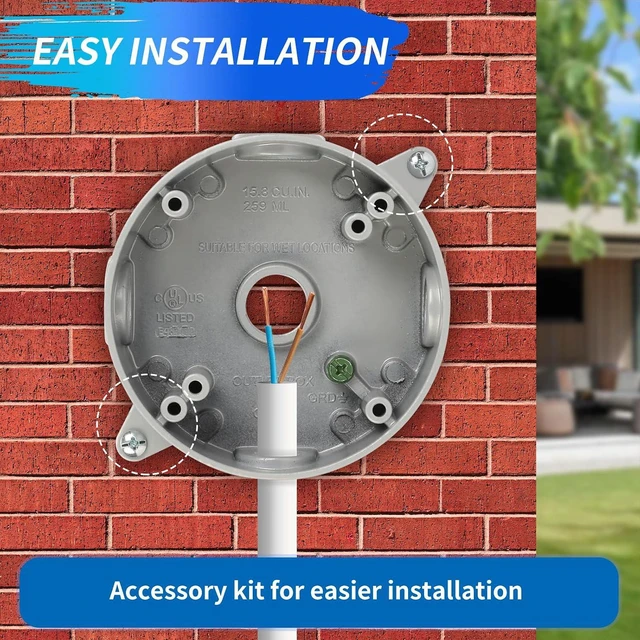 Alt view image 5 of 6 - Gray Aluminum Round Weatherproof Outlet Box, 9 Pack with 5 Outlet Holes, 3/4" Dia, Includes Accessory Kit for Easy Installation, CUL Listed