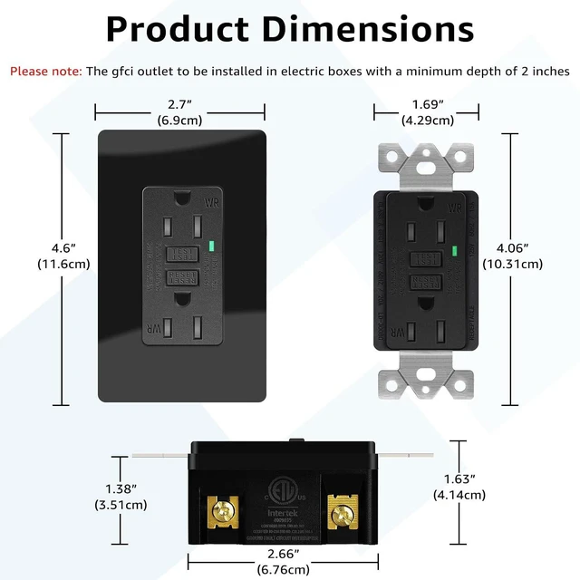 Alt view image 7 of 7 - NineLeaf 10 Pack 15A 125V Tamper-ResistantTR) Weather-ResistantWRGFCI Outlet Receptacles Slim Design LED Indicator Decorative Wall Plates and Screws Included ETL Certified Black