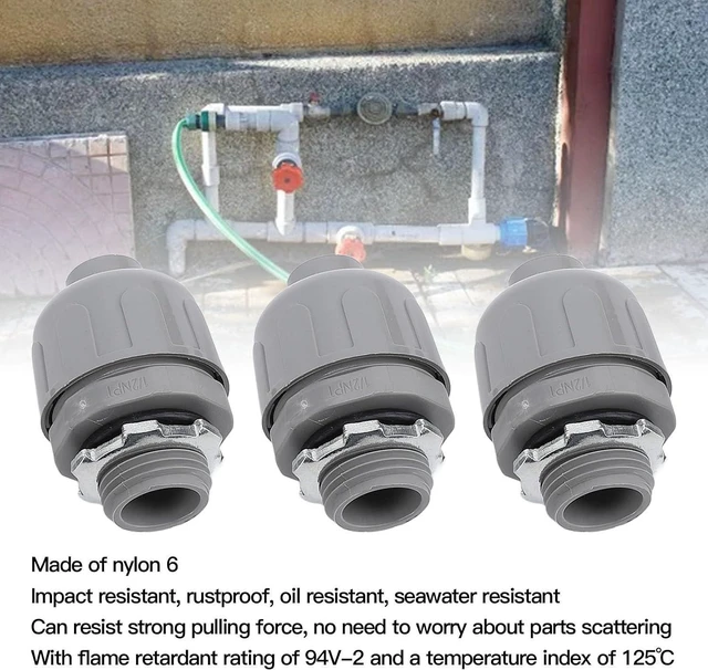 Alt view image 5 of 7 - 10PCS 1 Inch NPT Liquid Tight Connector Straight 180 Degree Flexible Conduit Connector Nylon 6 Material for Home Outdoor Tubes Tools