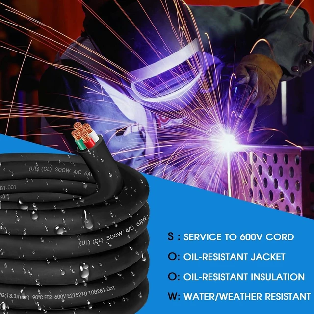 Alt view image 5 of 7 - 6/4 6 AWG SOOW Portable Power Cable Wire,6 Gauge 600V SOOW Electrical Cable,6 AWG 4 Conductor Extension Cord for Welder Machine,Generator,Portable Light,EV Car Charger,Motor Lead, Industrial-20ft