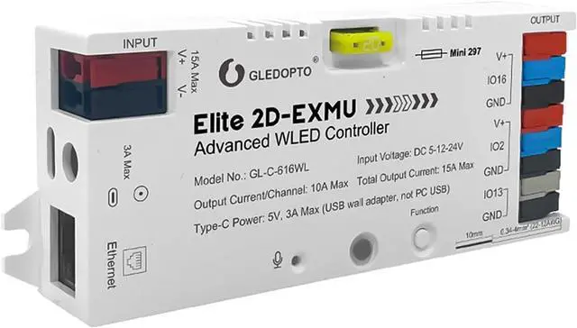 Main image of GLEDOPTO Elite ESP32 WLED LED Controller Ethernet WiFi Network Built in I2S Mic 20A Fuse Energy Saving Relay Level Shifter IC ESD Chip Work with Addressable Digital RGB IC WS2811 WS2815 SK6812 etc