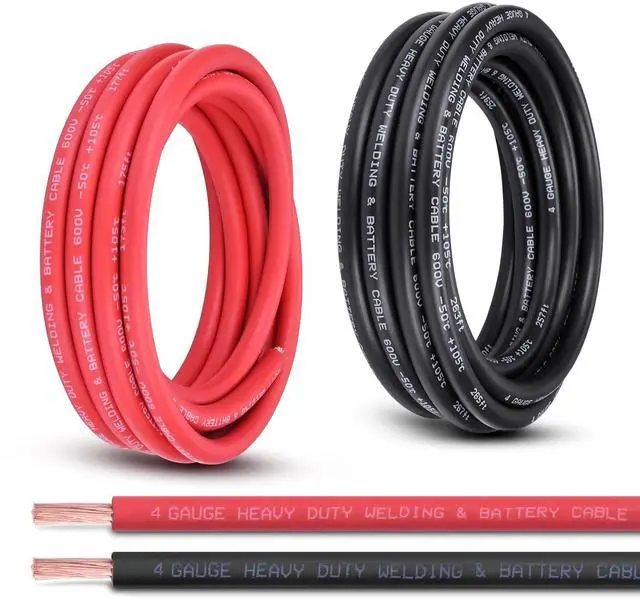 Main image of 4 Gauge Battery Cable, 15FT Red + 15FT Black 4 AWG Pure Copper Wire Welding Cable, for Automotive, Battery, Solar and Generator, Standard USA OFC Wire