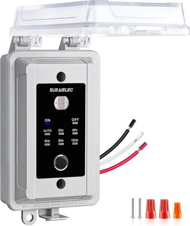 Main image of SURAIELEC 20A Heavy Duty Dusk to Dawn Light Sensor Timer Switch, 2400W Hardwired Weatherproof Photocell Controller for Outdoor Security Lighting, Floodlights, Patio Lights, Christmas Decorations