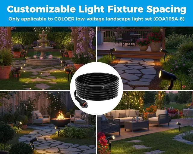 Alt view image 6 of 6 - 4 PCS 6.5ft Extension Cord (with 2-PIN), Designed for COLOER All-in-One Low Voltage Landscape Lighting Kit, IP65 Waterproof Extension Cable, UL Listed