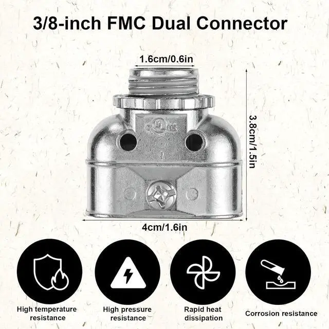 Alt view image 2 of 7 - Penitue 25 Pcs Duplex 3/8" Wire Box Connectors, Zinc Alloy Die Cast Metal Electrical Fittings Conduit Screw Clamp Couplings to Protect Cables for Flex/AC/MC/NM Sheathed Cable