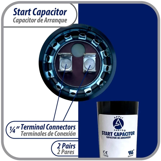 Alt view image 4 of 7 - Appli Parts motor start capacitor 161-193 Mfd (microfarads) uF 110-125VAC universal fit for electric motor applications 1-7/16 in Diameter 2-3/4 in Height CON-161-110