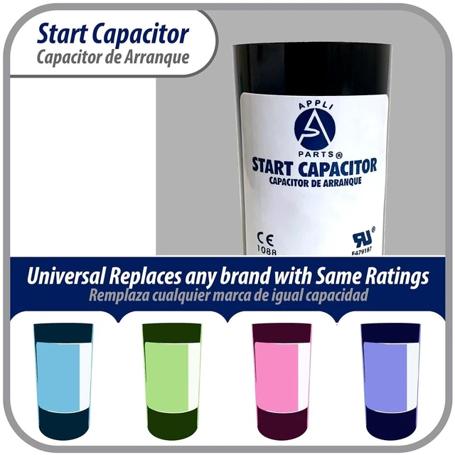 Alt view image 6 of 7 - Appli Parts motor start capacitor 161-193 Mfd (microfarads) uF 110-125VAC universal fit for electric motor applications 1-7/16 in Diameter 2-3/4 in Height CON-161-110