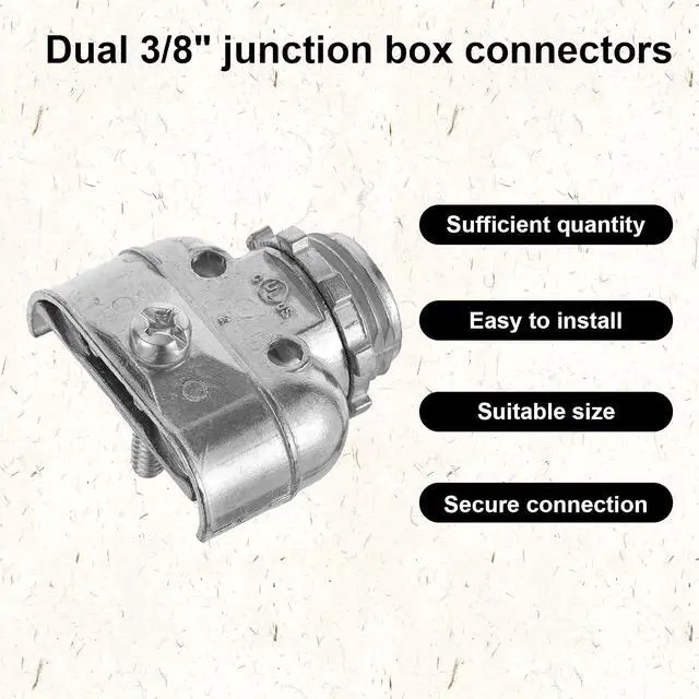 Alt view image 3 of 7 - Penitue 25 Pcs Duplex 3/8" Wire Box Connectors, Zinc Alloy Die Cast Metal Electrical Fittings Conduit Screw Clamp Couplings to Protect Cables for Flex/AC/MC/NM Sheathed Cable