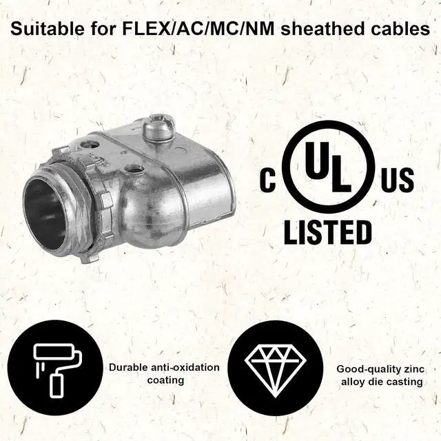 Alt view image 4 of 7 - Penitue 25 Pcs Duplex 3/8" Wire Box Connectors, Zinc Alloy Die Cast Metal Electrical Fittings Conduit Screw Clamp Couplings to Protect Cables for Flex/AC/MC/NM Sheathed Cable