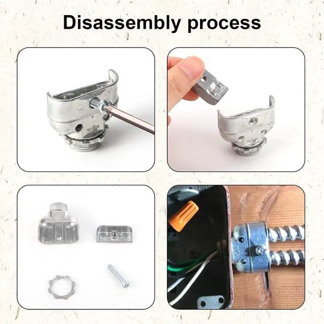 Alt view image 5 of 7 - Penitue 25 Pcs Duplex 3/8" Wire Box Connectors, Zinc Alloy Die Cast Metal Electrical Fittings Conduit Screw Clamp Couplings to Protect Cables for Flex/AC/MC/NM Sheathed Cable