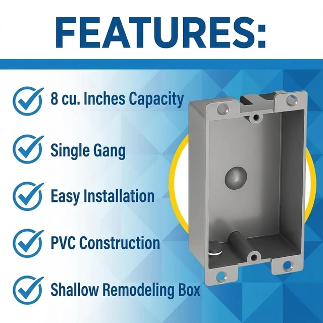 Alt view image 3 of 5 - 15 Pack Shallow Outlet Box 8 Cubic Single Gang Old Work Junction Box Grey Plastic Electrical Remodel Box for Tight Spaces, Fire Rated 1-Gang Wall Box for Switches or Receptacles