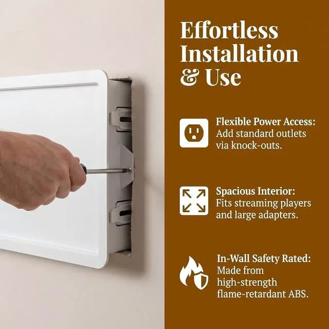 Alt view image 2 of 7 - 9-Inch Recessed in-Wall TV Media Box with Cable Management - Structured Wiring Enclosure Compatible with Streaming Media Players and TV Connection Systems - WiFi Friendly Design (White)