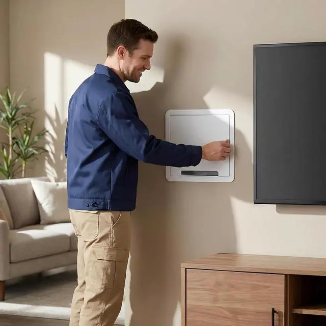 Alt view image 5 of 7 - 9-Inch Recessed in-Wall TV Media Box with Cable Management - Structured Wiring Enclosure Compatible with Streaming Media Players and TV Connection Systems - WiFi Friendly Design (White)