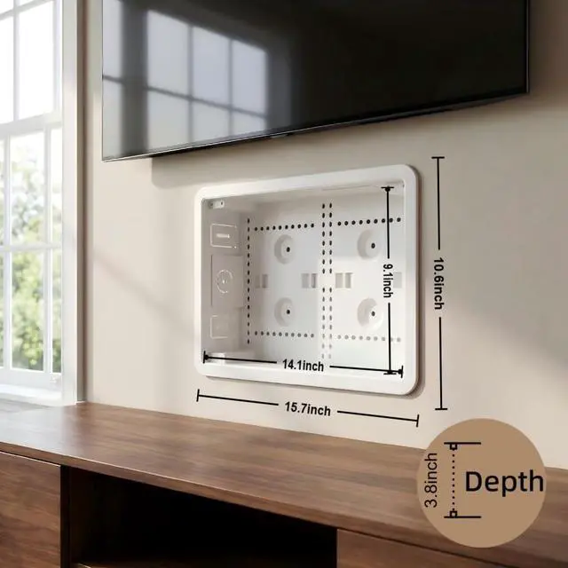Alt view image 6 of 7 - 9-Inch Recessed in-Wall TV Media Box with Cable Management - Structured Wiring Enclosure Compatible with Streaming Media Players and TV Connection Systems - WiFi Friendly Design (White)