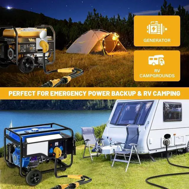 Alt view image 4 of 7 - MECMO 50 Amp to (2)x 110V 15 Amp Household Outlet RV Y Adapter Power Cord, 10/3 STW NEMA 14-50P Male Plug to Two 5-15R Female Electrical Receptacles, 50 Amp to 15Amp RV Power Y Splitter Cord 2.5 Feet