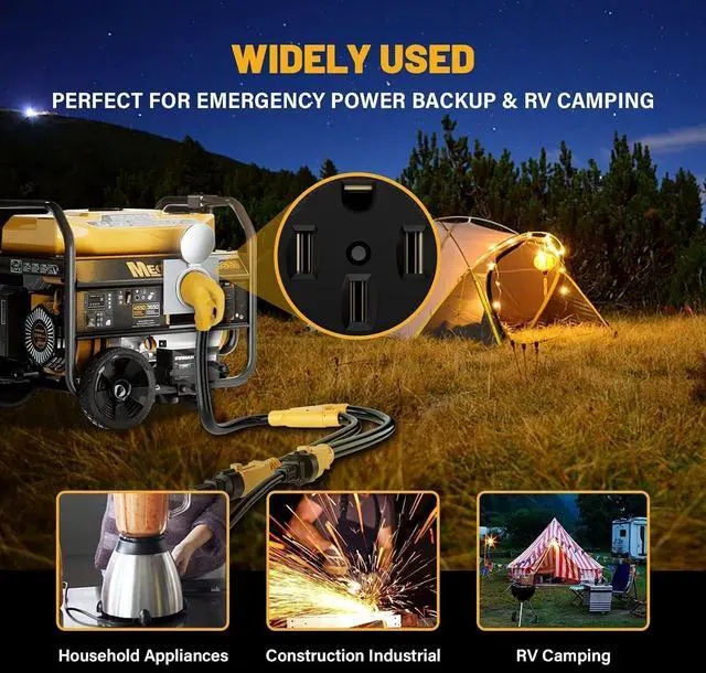 Alt view image 5 of 7 - MECMO 50 Amp to (2)x 110V 15 Amp Household Outlet RV Y Adapter Power Cord, 10/3 STW NEMA 14-50P Male Plug to Two 5-15R Female Electrical Receptacles, 50 Amp to 15Amp RV Power Y Splitter Cord 2.5 Feet