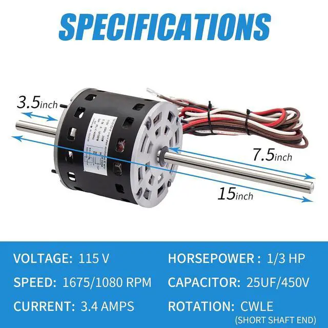 Alt view image 2 of 7 - RV AC Fan Motor with Capacitor, 1/3 HP, 115 Volts, 1675 RPM, Replacement for Fasco D1092, Compatible with Coleman Mach 6000, 8000 Series, Models 48004, 48014, 48064, Airxcel 48254C966