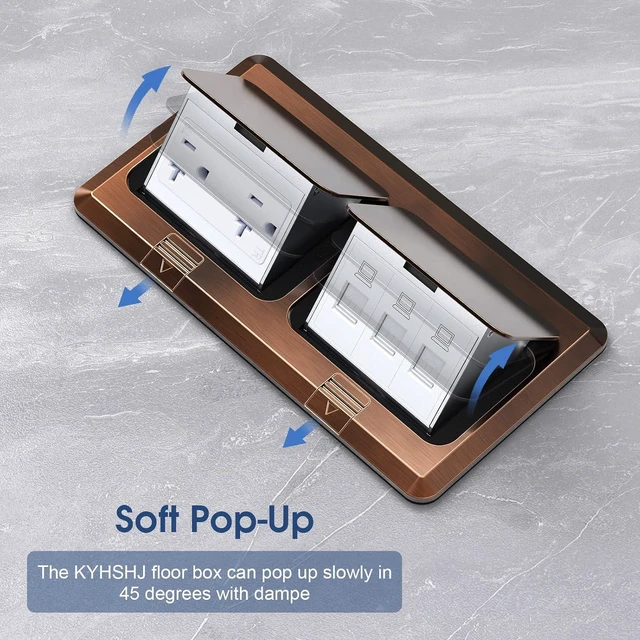 Alt view image 3 of 6 - Dual Pop-Up Floor Electrical Outlet Box Kit20 Amp Stainless Steel TR Tamper-Resistant Duplex Receptacle Outlet3-Port RJ45 Datacom ReceptacleETL Listed, Bronze