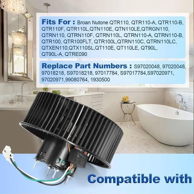 Alt view image 3 of 7 - S97018218 Fan Motor for Broan NuTone QTR110, QTRN110L, QTRN110, QTN110E, QTN110LE, QT110LE, QTR110L, QTR100L, QT110E, QT90L Bathroom Exhaust Fan Motor Replacement, 80CFM, 650 RPM