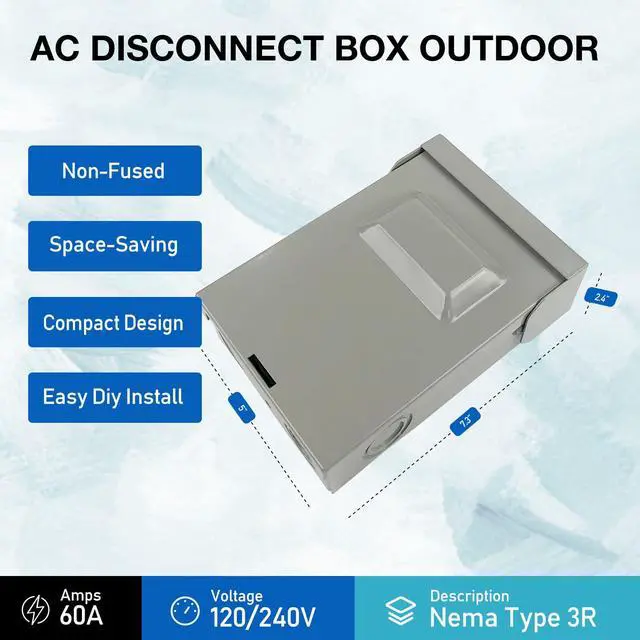 Alt view image 2 of 7 - Z PDBX-60AN 6 Pack Disconnect Box AC 60A 240V No Fuse Pull Out Disconnect Switch