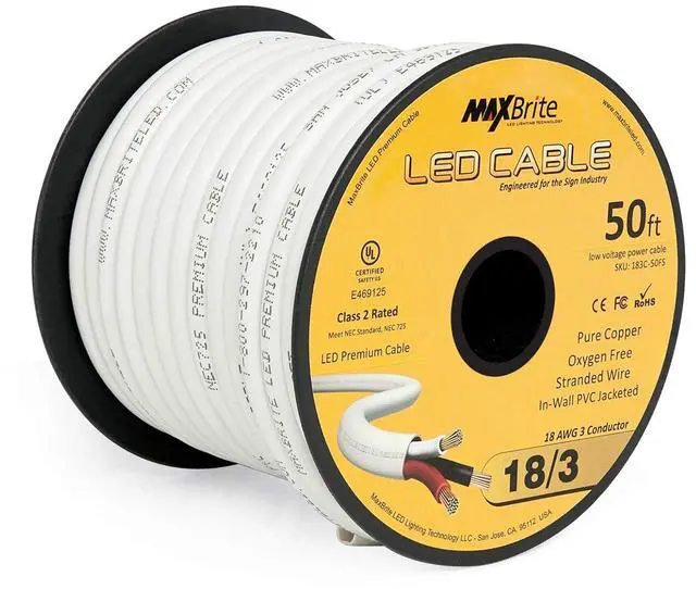 Main image of 18AWG Low Voltage LED Cable 3 Conductor White Sleeve in-Wall Speaker Wire UL/cUL Class 2 (50 ft Reel)