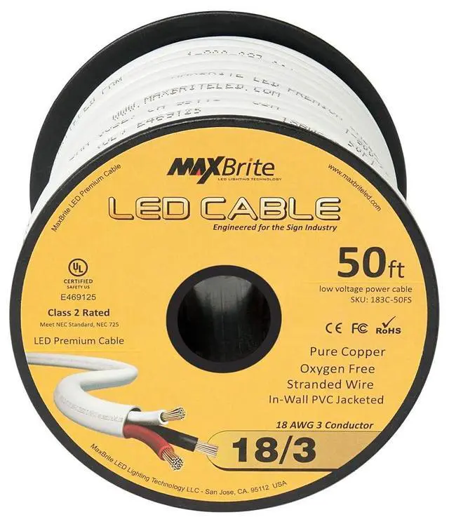 Alt view image 2 of 4 - 18AWG Low Voltage LED Cable 3 Conductor White Sleeve in-Wall Speaker Wire UL/cUL Class 2 (50 ft Reel)