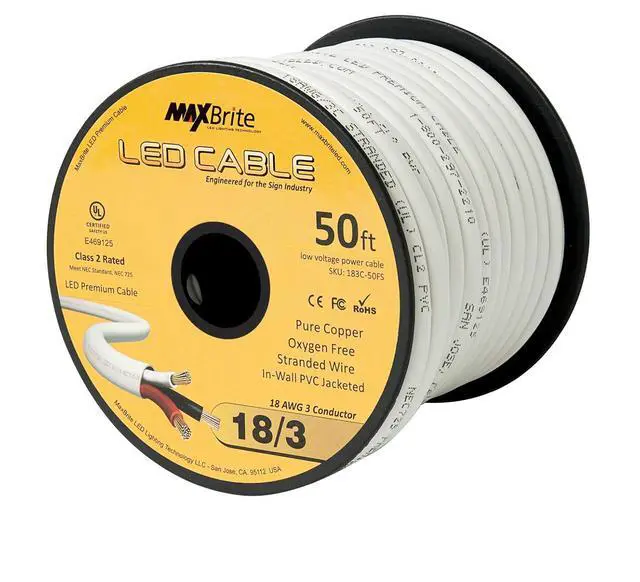 Alt view image 3 of 4 - 18AWG Low Voltage LED Cable 3 Conductor White Sleeve in-Wall Speaker Wire UL/cUL Class 2 (50 ft Reel)