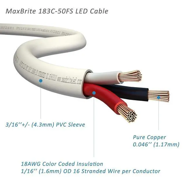 Alt view image 4 of 4 - 18AWG Low Voltage LED Cable 3 Conductor White Sleeve in-Wall Speaker Wire UL/cUL Class 2 (50 ft Reel)