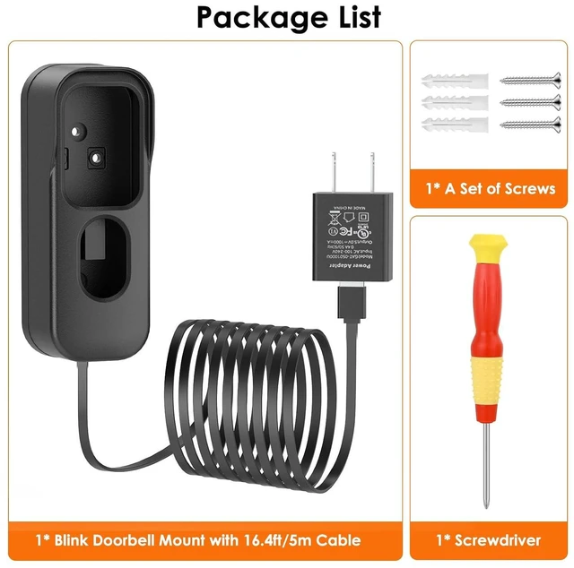 Alt view image 7 of 7 - 2in1 Charging Cable with Adapter & No Drill Adhesive Doorbell Mount for Blink Video Doorbell (2nd Gen)-2025 Release, Doorbell Transformer with 16.4ft Weatherproof Power Cord for Blink Doorbell Camera