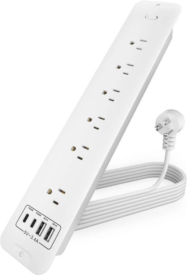 Main image of Recessed Power Strip Extension - 10 Outlet Surge Protector with 6 AC - 2 USB-A18W and 2 USB-CPD20W Ports - Flush Mount Desk Outlet with 6 Feet Cord - for Conference Table (White)