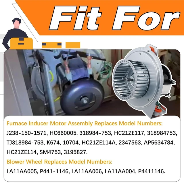 Alt view image 2 of 6 - HC21ZE117 Carrier Furnace Draft Inducer Blower Motor Kit Compatible with Bryant, Payne, Jakel Furnace, Quiet Inducer Motor with Wheel & Bracket, Replace# 318984-753, J238-150-1571, HC21ZE117-B