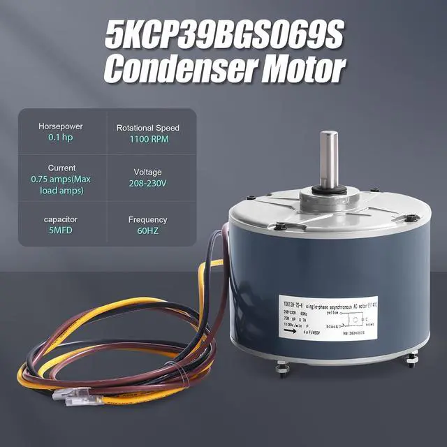 Alt view image 2 of 7 - 5KCP39BGS069S Condenser Fan Motor OEM Standard-1/10 hp, 1100 RPM, 208-230V Condenser Fan Motor Compatible with Carrier HAVC Dayton 6DLL7,Genteq #3S001,Fasco #G3907 HC33GE233A HC34GE234 HB33GQ230