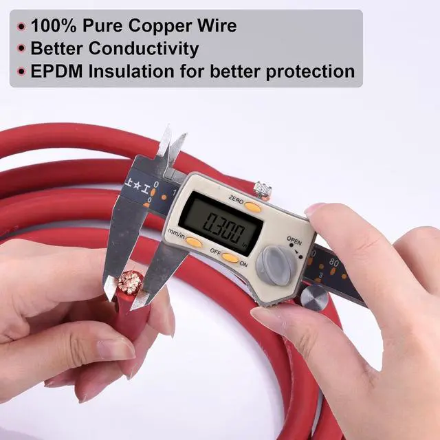 Alt view image 3 of 6 - 2 Gauge Battery Cable, 20FT Red + 20FT Black 2 AWG Pure Copper Wire Welding Cable, for Automotive, Battery, Solar and Generator, Standard USA OFC Wire