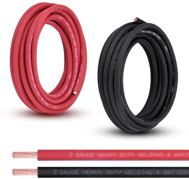 Main image of 2 Gauge Battery Cable, 20FT Red + 20FT Black 2 AWG Pure Copper Wire Welding Cable, for Automotive, Battery, Solar and Generator, Standard USA OFC Wire