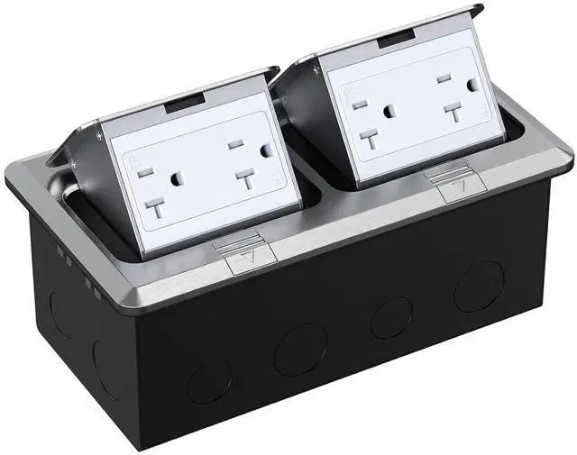 Main image of WEBANG Dual Pop-Up Floor Box Electrical Kit, 20A Tamper-Weather Resistant Duplex Receptacle Outlet, Corrosive Resistant Hardware, with Watertight Gasket, ETL Listed, Brushed Nickel