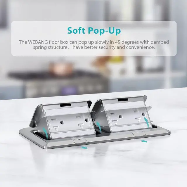 Alt view image 4 of 6 - WEBANG Dual Pop-Up Floor Box Electrical Kit, 20A Tamper-Weather Resistant Duplex Receptacle Outlet, Corrosive Resistant Hardware, with Watertight Gasket, ETL Listed, Brushed Nickel