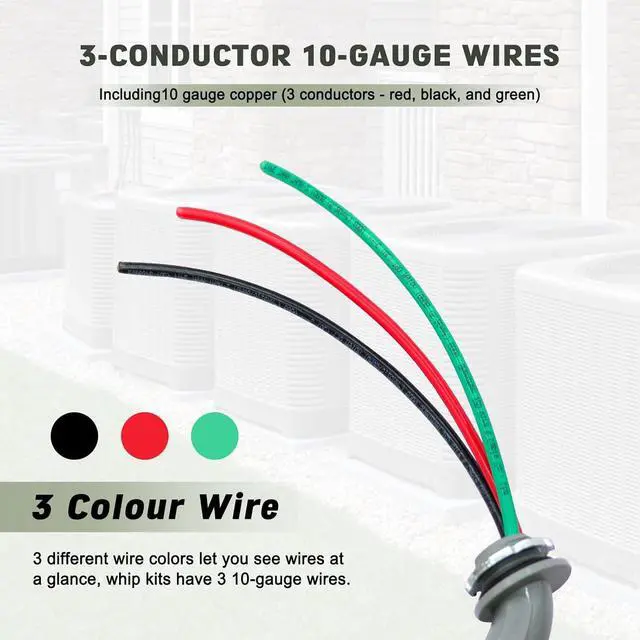 Alt view image 3 of 7 - 1/2" x 10Ft Power Whip Assembly Kit, Non-Metallic Liquid Tight Flexible Electrical Conduit with 10 Gauge Wire Electrical AC Whip Kit