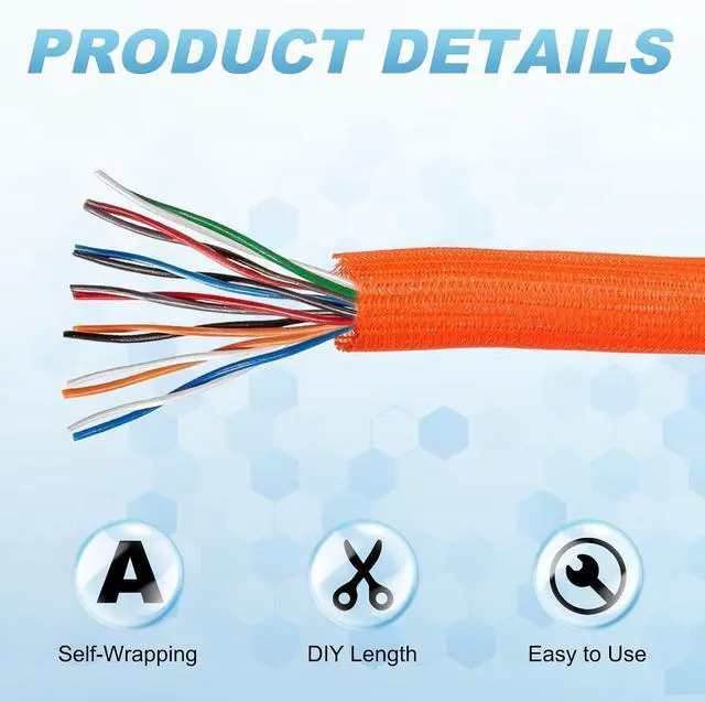 Alt view image 3 of 7 - MECCANIXITY Split Sleeve Wire Loom 1/2" 25Ft Orange Self Wrapping Braided Sleeve UL94-V2 Fireproof PET Sleeving for Automotive, Home Cable Management