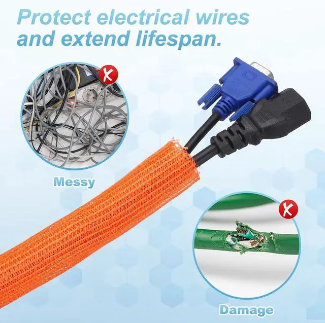 Alt view image 6 of 7 - MECCANIXITY Split Sleeve Wire Loom 1/2" 25Ft Orange Self Wrapping Braided Sleeve UL94-V2 Fireproof PET Sleeving for Automotive, Home Cable Management